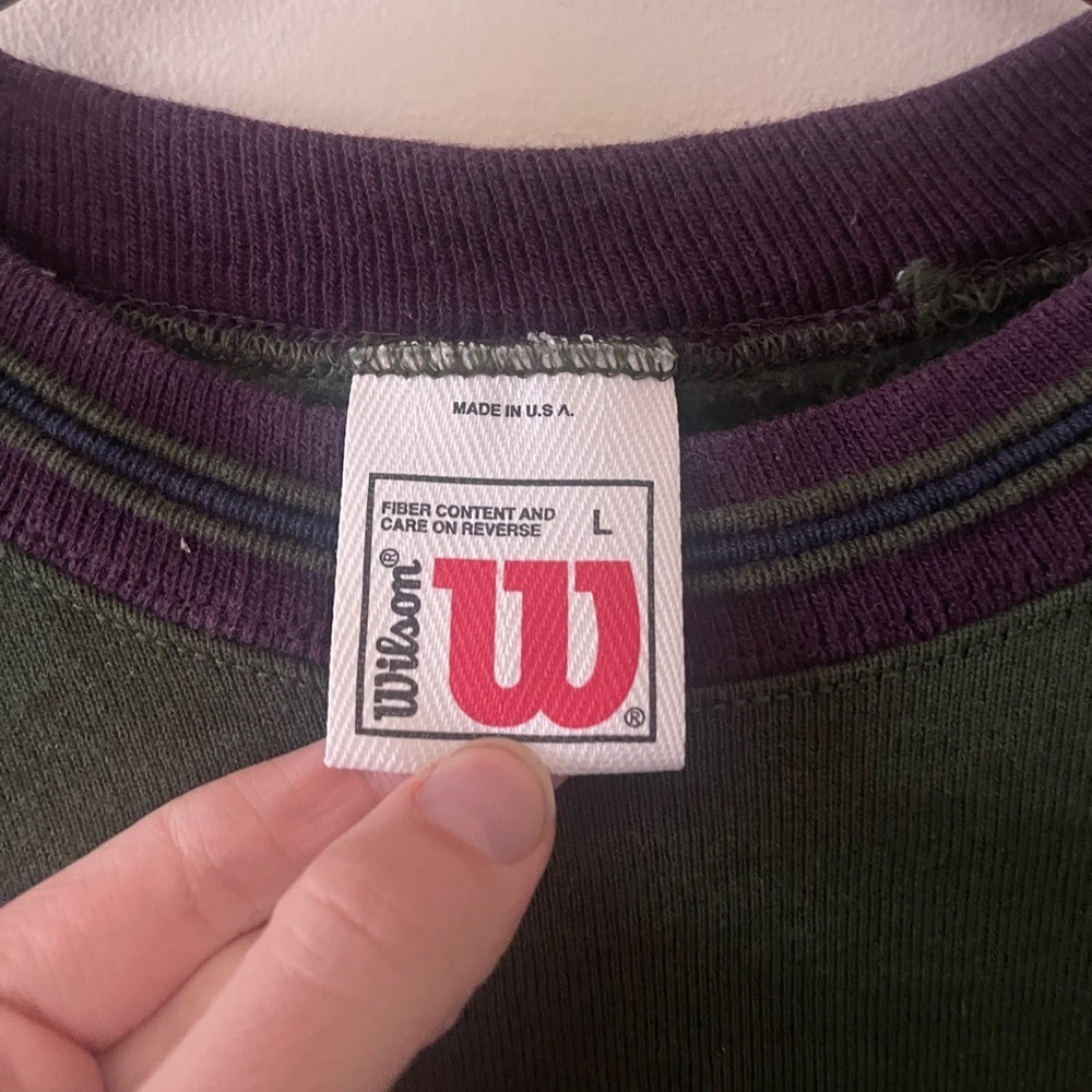 Vintage Wilson Striped Collar Crewneck Sweater Raglan Preppy Sweatshirt Size L - Picture 5 of 10